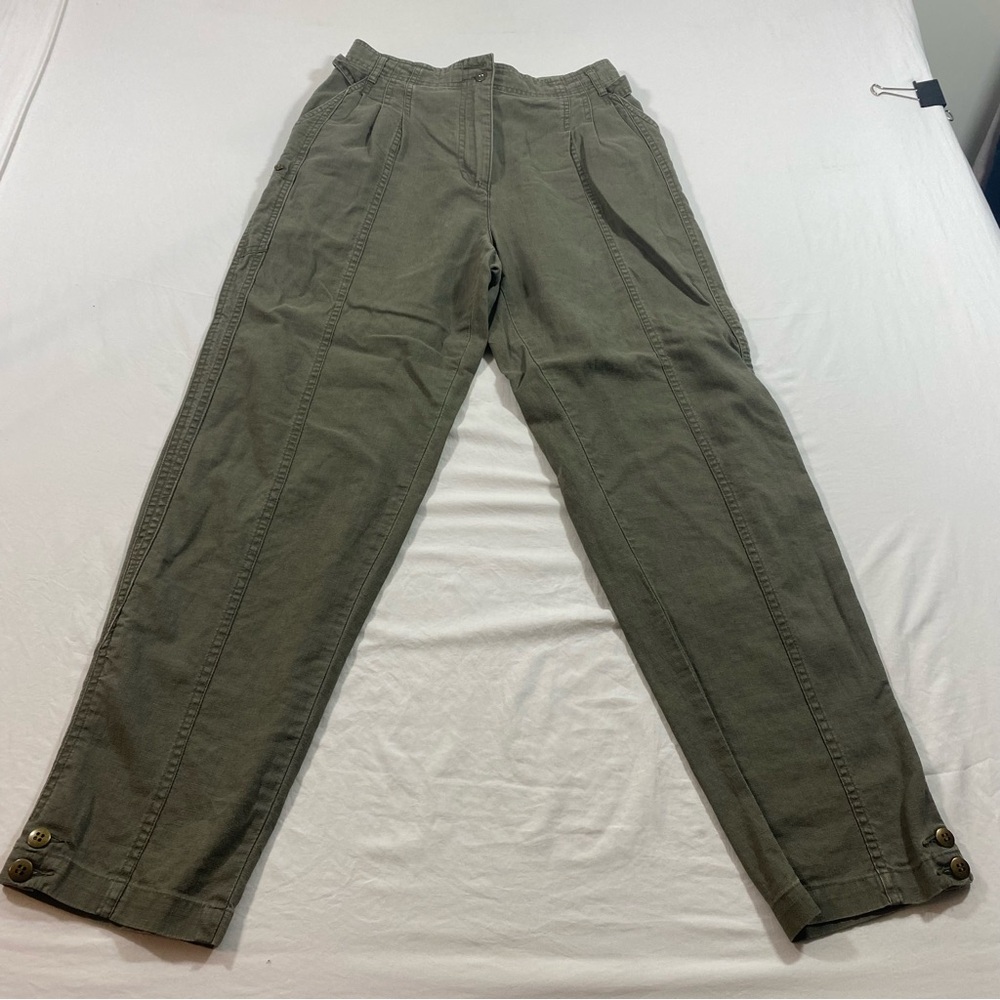 Together Linen Cropped Pleated Ankle pants Army Green woman’s 10 cotton Summer